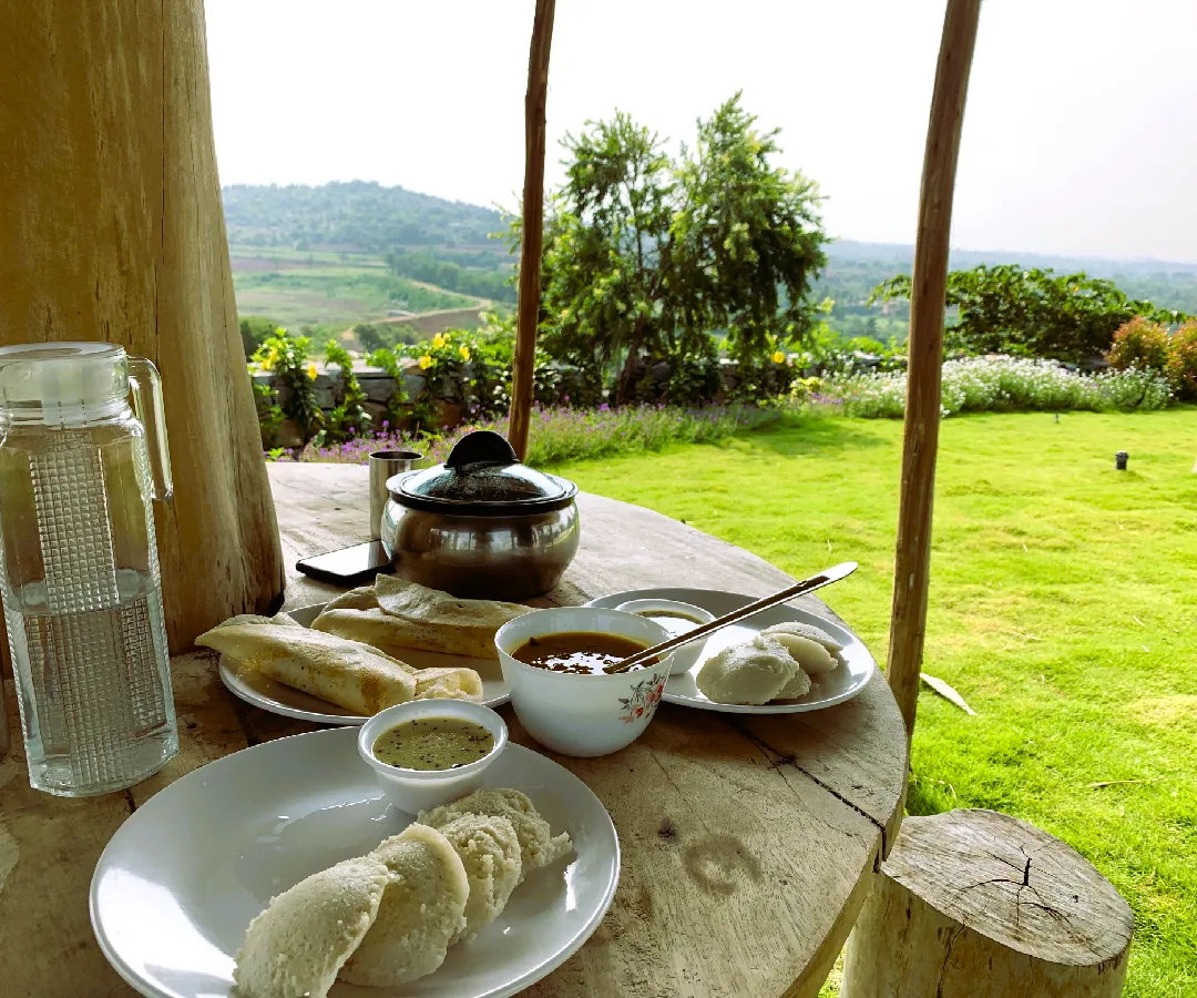 idli-samar-dish-at-table-in-ecoland-farms